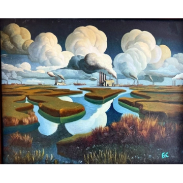 Easton Cain, Fort Worth Marshland, Evening, Oil on canvas, 24 x 28.5 in., 2026, Emerald Thinker Gallery