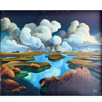 Easton Cain, Fort Worth Marshland, Morning, Oil on canvas, 24 x 28.5 in., 2026, Emerald Thinker Gallery