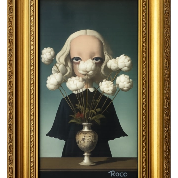 Rick Roco, Behind Her Eyes, Oil on canvas, 21 x 10 in., 2025, Emerald Thinker Gallery
