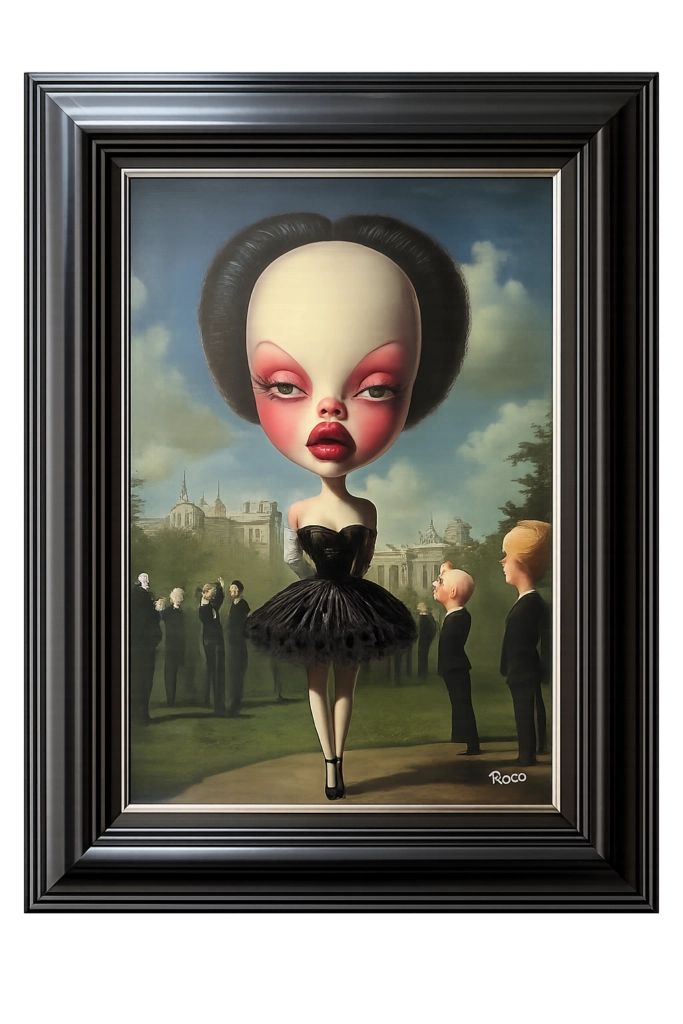 Rick Roco, The Observer in Black, Oil on canvas, 18 x 27 in., 2025, Emerald Thinker Gallery