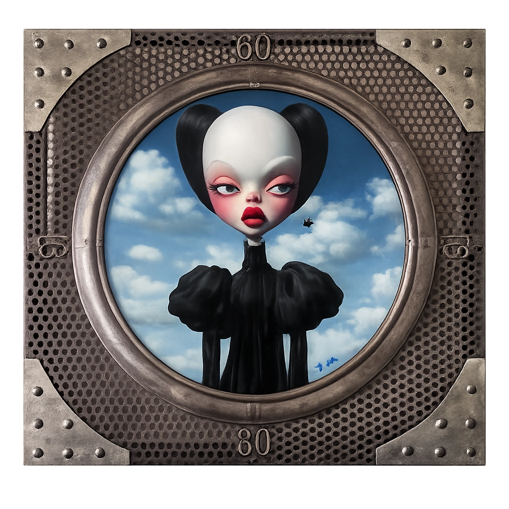Rick Roco, Time Keeper's Witness, Oil on canvas, 25.5 x 25.5 in., 2025, Emerald Thinker Gallery